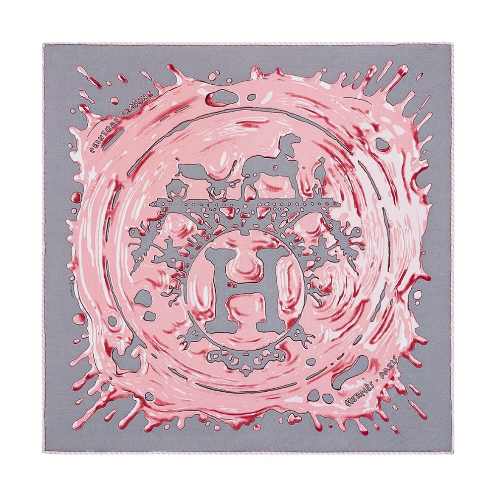 Hermes Peinture Fraiche Gris Acier / Vieux Rose Scarf 45